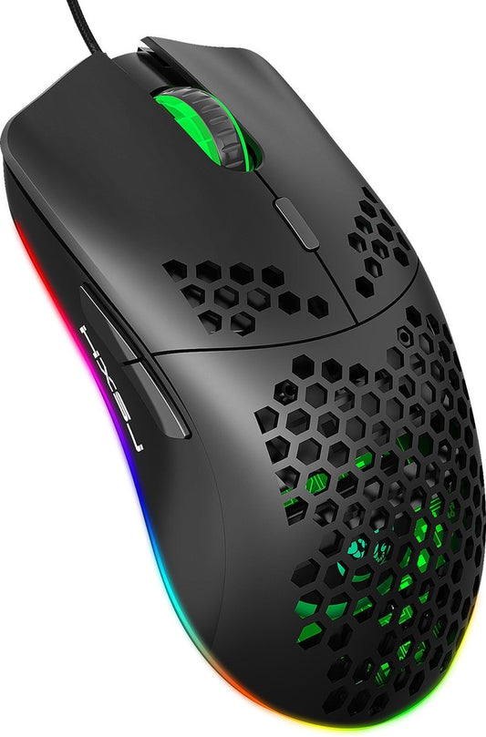 HXSJ J900 Souris de jeu optique - Ultra légère - Illumination RGB - 6400 DPI - Noir