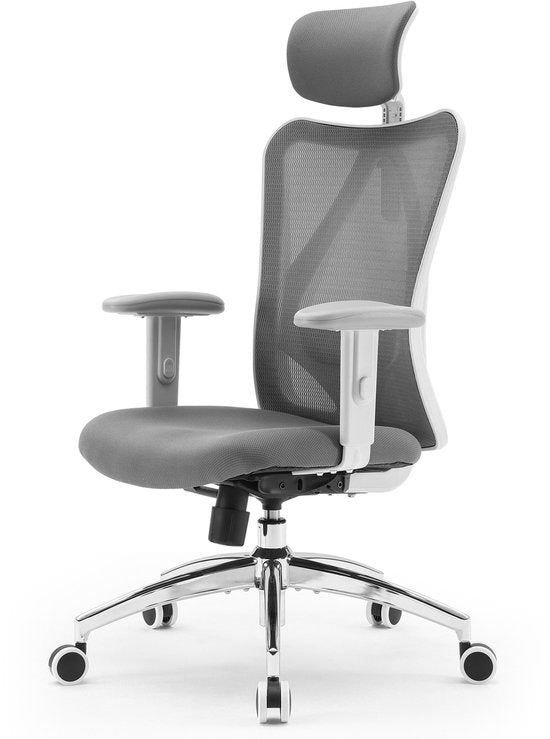 SIHOO M18 : chaise de bureau ergonomique – structure en maille respirante – appui-tête et soutien lombaire réglables – gris