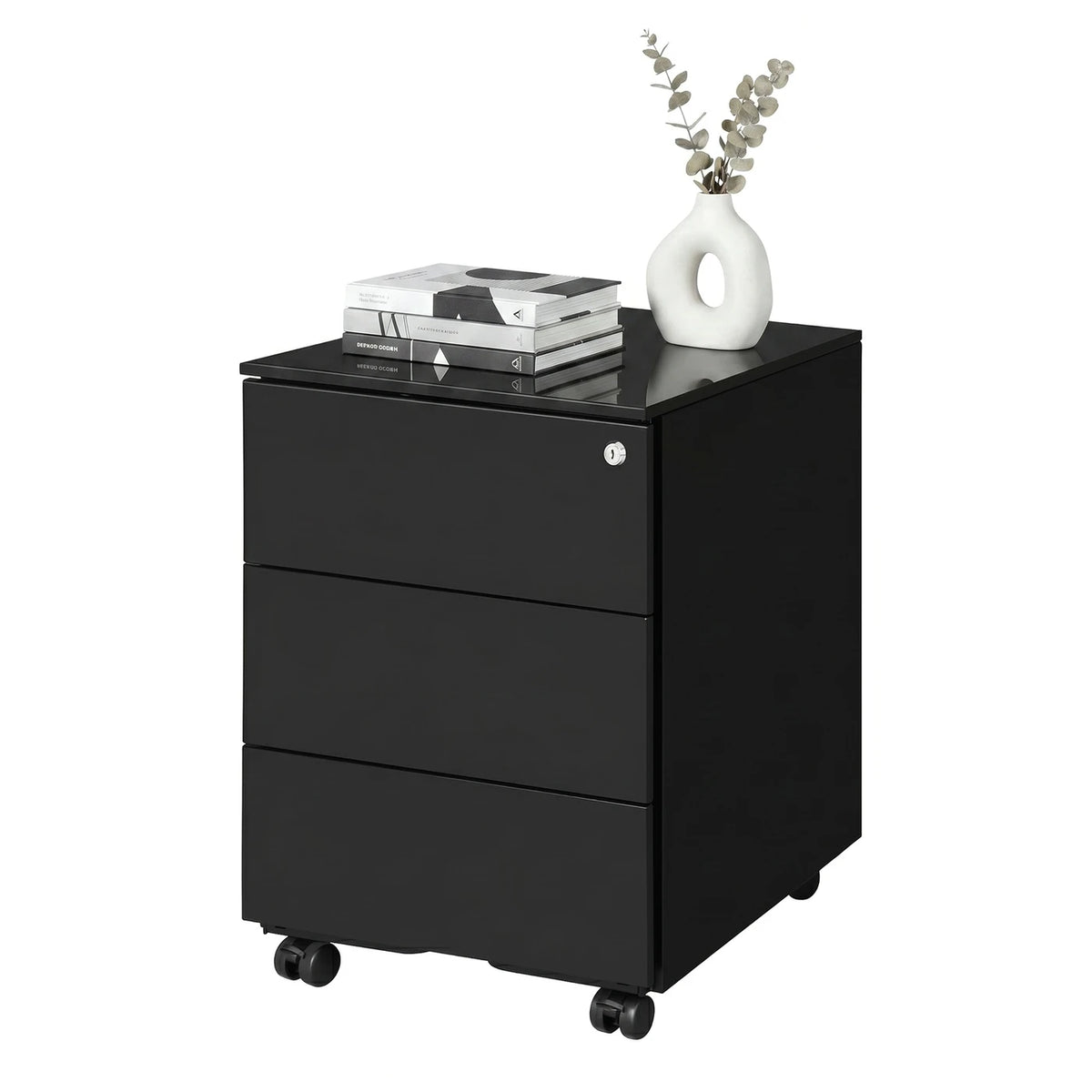 Armoire d'archivage Ochama sur roulettes, 3 tiroirs - Verrouillable - Acier - Noir mat - 39 x 45,1 x 53,8 cm