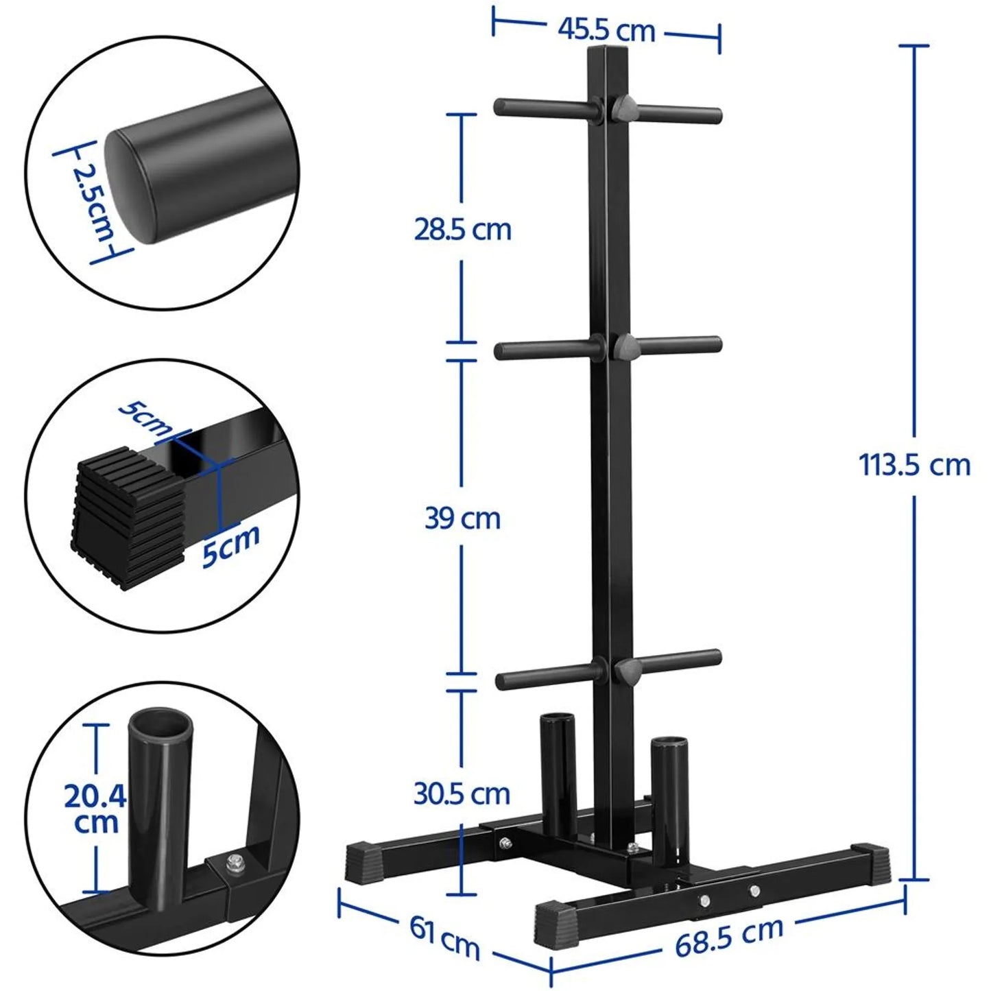 Yaheetech Support de disques d'haltères - équipé de 6 supports de disques et de 2 supports de barres d'haltères et de pieds de protection en plastique - pour la salle de sport à domicile - métal noir revêtu de poudre - 68,5 x 61 x 113 cm