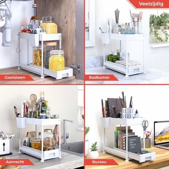 Stosh Rangement de meuble de cuisine - Rangement de meuble d'évier - Support de rangement - Support de cuisine - 1 pièce - Blanc