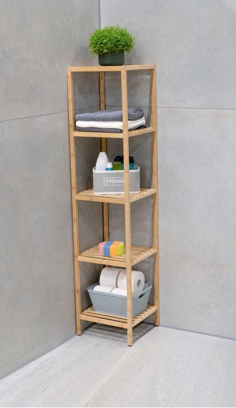 alpina Support de salle de bain - 5 couches - Bois de bambou écologique - Meuble de salle de bain - Serviettes, shampoing et après-shampoing