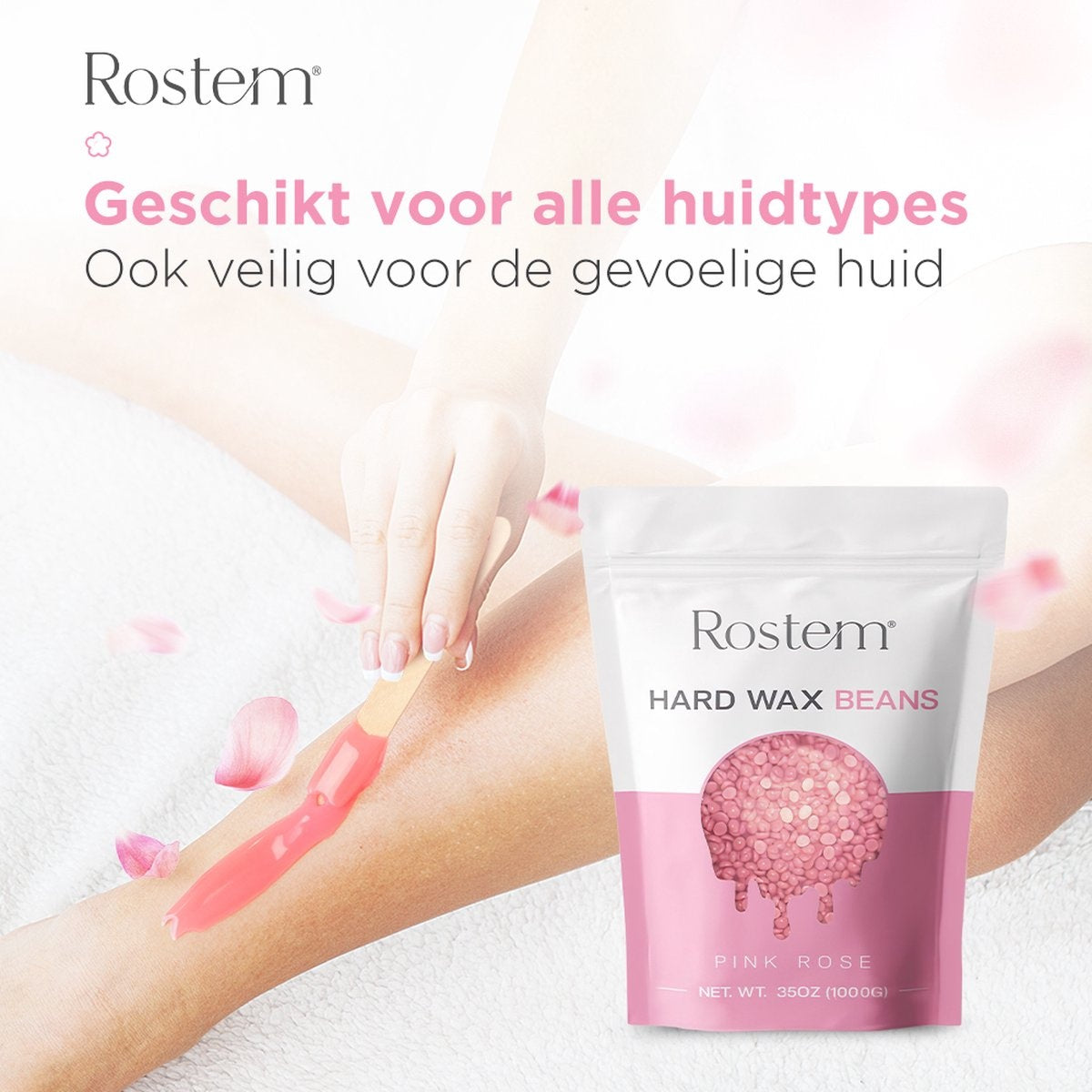 Rostem® Luxe Resin Beans - Hard Wax Beans - Hotwax - Wax Beans - Pink Rose 1KG - Incl. 10 Spatulas