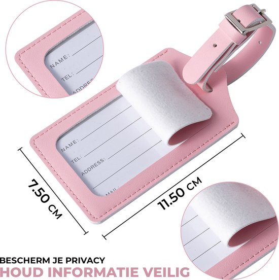 EverNeeds Etiquette de bagage - Etiquette de bagage pour valises - Etiquettes de bagage - Cuir PU - Rose - 2 pièces