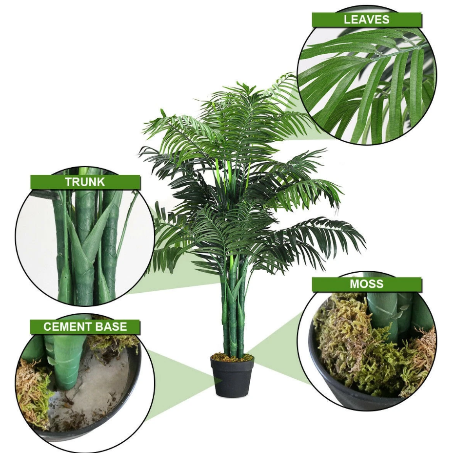 Palmier Areca artificiel de 1,1 mètre de haut - Arbre décoratif en soie avec panier pour l'intérieur et l'extérieur