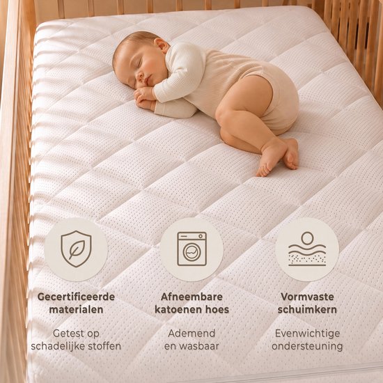 Matelas pour bébé CozySense® 70 x 140 cm – Matelas pour lit bébé – Matelas pour bébé – Coton respirant – Housse amovible – Certifié OEKO-TEX® et CertiPUR-US® – 10 cm