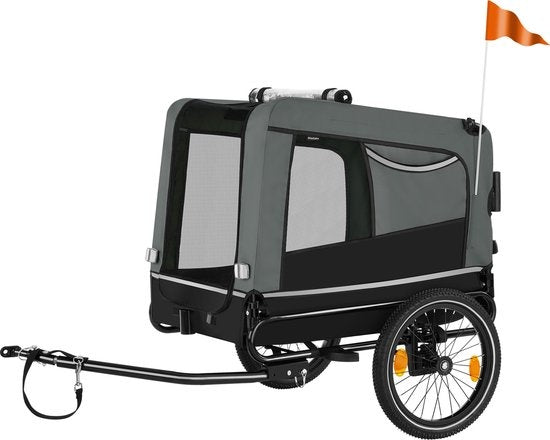 tectake® - Remorque vélo WoofRider pour chien - gris - pliable, jusqu'à 40 kg - buggy pour chien - 404947