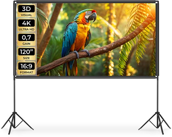 tectake® Beamer Screen - 120 pouces (305 cm) - Écran de projection 16:9 avec double trépied - 4K HD - enroulable - extensible - toile de projection - écran de présentation - Home Cinema - sac de transport inclus