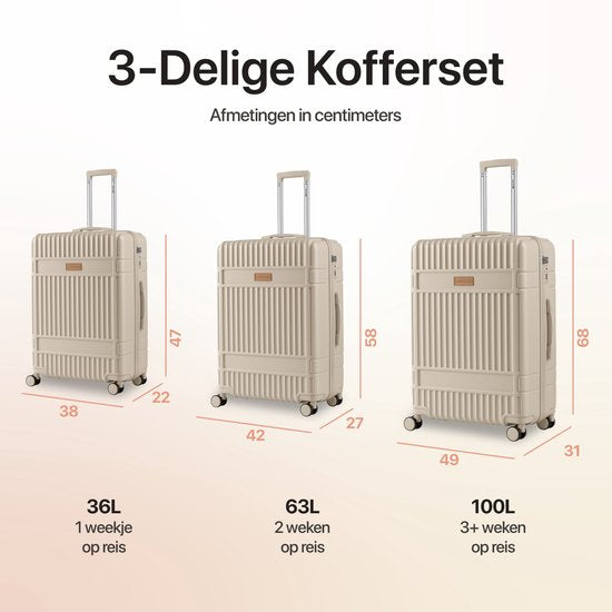 SKYCASES Classic Heritage - Grande valise de voyage - Serrure TSA - 76 x 52 x 30 cm - 100 L - Valise à roulettes XL - Roulettes silencieuses à 360° - Légère - Trolley - Beige