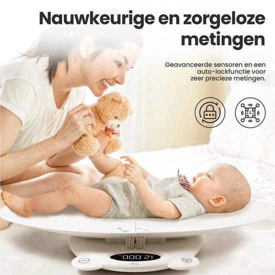 Pèse-bébé - avec plateforme de pesée - Balance numérique - avec fonction tare et application - 50g à 200KG - Blanc - par Faas