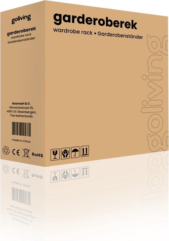 Goliving Porte-manteau - Porte-penderie - Meuble d'entrée - Porte-chaussures - Meuble à chaussures - Meuble industriel - Métal/Bois - 72 x 34 x 183 cm - Noir