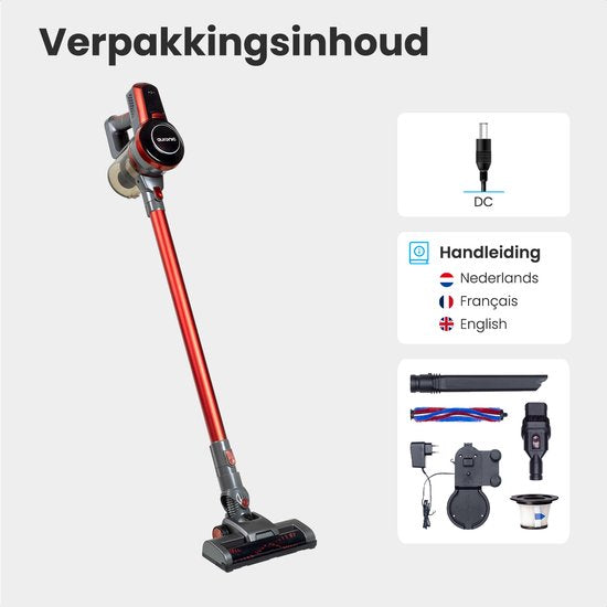 Aspirateur Sans fil - Auronic - Sans sac - 4-en-1 - Alimenté par batterie - 160W - Rouge/Gris