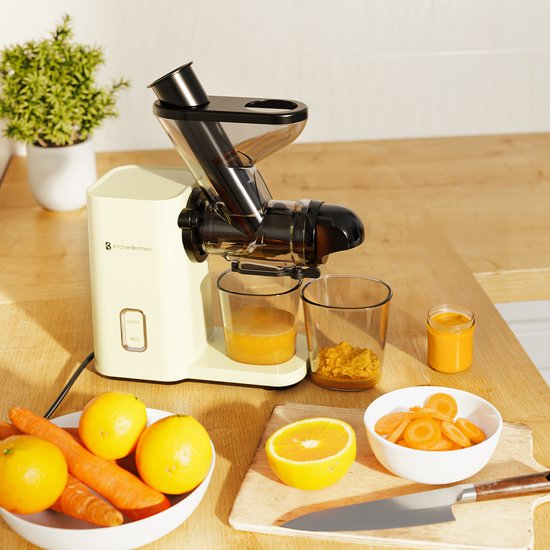KitchenBrothers Slowjuicer - Mini presse-agrumes - Presse-légumes et fruits - Alimentation 40 mm et 50 mm - 400 ml - Campagne