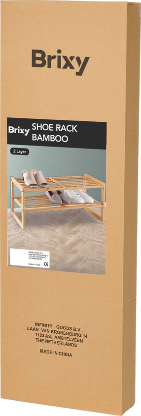 Brixy Shoe Rack - 2 Layers - Bamboo Shoe Rack - Shoe Cabinet - For 9 Pairs of Shoes - Wood