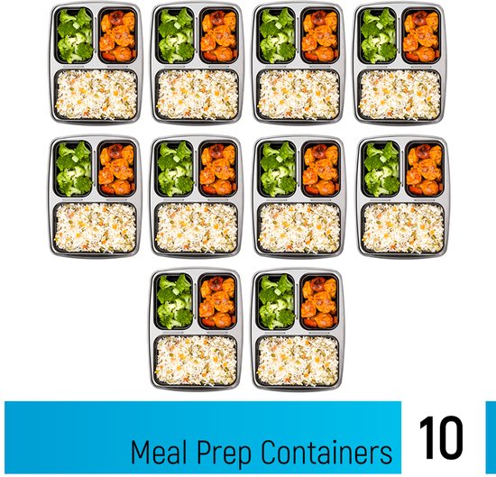 Fitcrafters Meal Prep Trays - Plateaux fraîcheur - Plateaux congélation - 10 pièces - 3 compartiments - 1L - sans BPA
