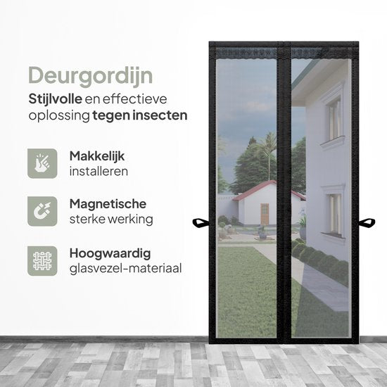 O'DADDY Rideau de porte Deluxe FIBER - Rideau à lames magnétiques - Pour les nouvelles constructions et les portes standard - Installation facile - Noir Hor - 92x210 cm