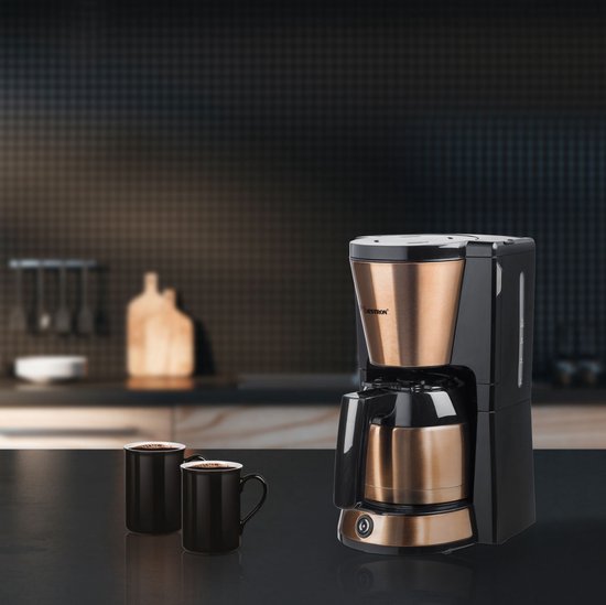 Cafetière à filtre Bestron 900 W - ACM1000CO - 1 L, 8 tasses - Verseuse isotherme - Cuivre - Garantie 5 ans