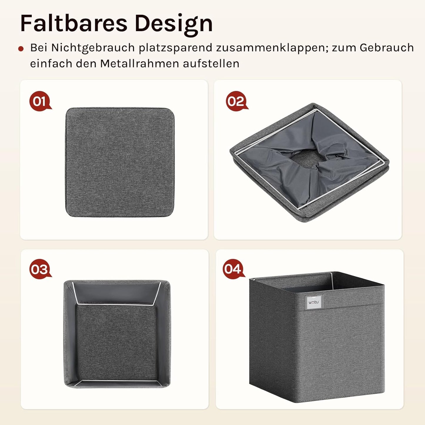 Boîtes de rangement Woltu - Pliables - 29 x 29 x 29 cm - Gris