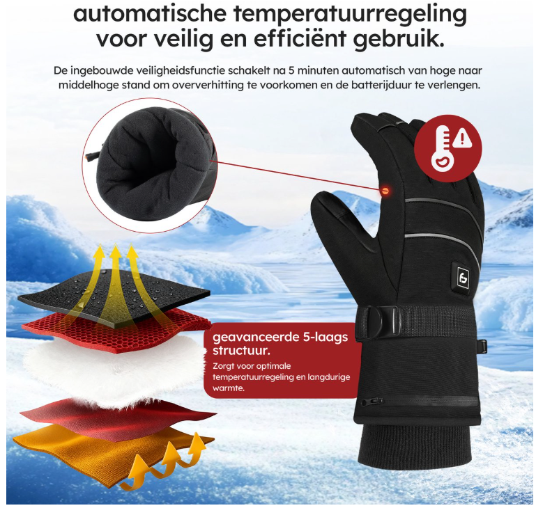 Saaf - Gants chauffants Pro - Taille XS - Polyester noir - 3 niveaux de chaleur et rechargeable - Hydrofuge et coupe-vent - Confort optimal
