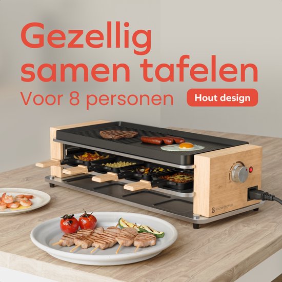 KitchenBrothers Gourmet Set - 950W - Assiette Gourmet 8 personnes - Set avec casseroles et spatules - 46,5 x 23 cm - Bois/Noir