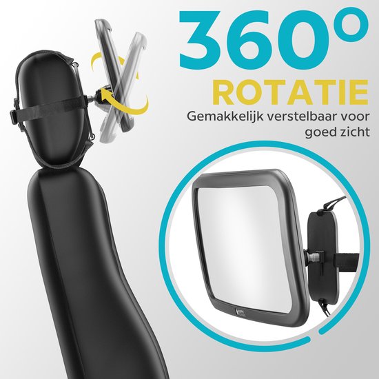 Miroir de voiture Happy Goods Baby XL - Rétroviseur - 35x19 cm - Ajustable à 360° - Miroir de voiture pour bébé - Miroir de sécurité - Miroir de siège arrière pour bébé