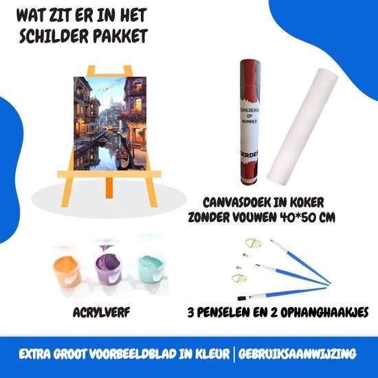 Peinture sur chiffres adultes - Venise - Italie - Gondole - Peinture sur chiffres - 40x50cm