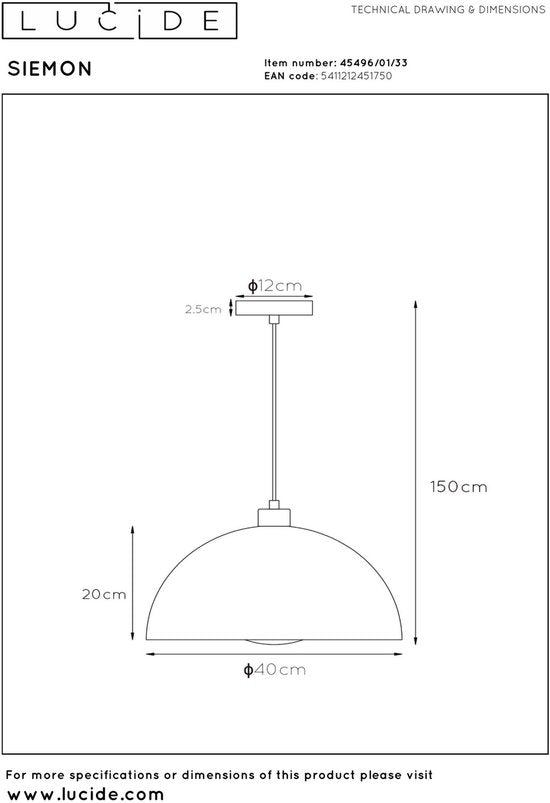 Lucide SIEMON - Suspension - Ø 40 cm - 1xE27 - Vert
