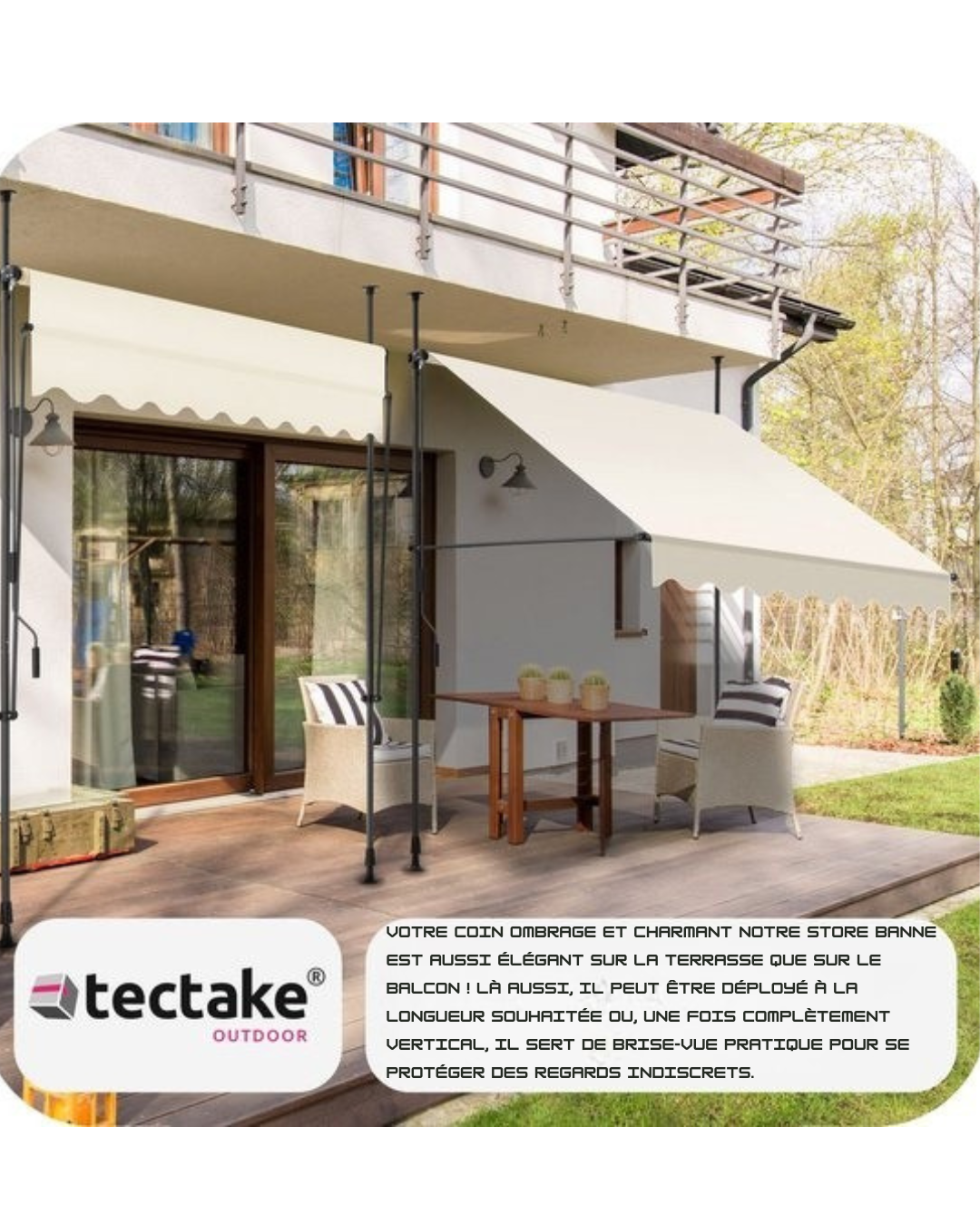 tectake - store à pinces - parasol - réglable - store à pinces - parasol balcon - 200 x 180 cm - beige - store - 404957