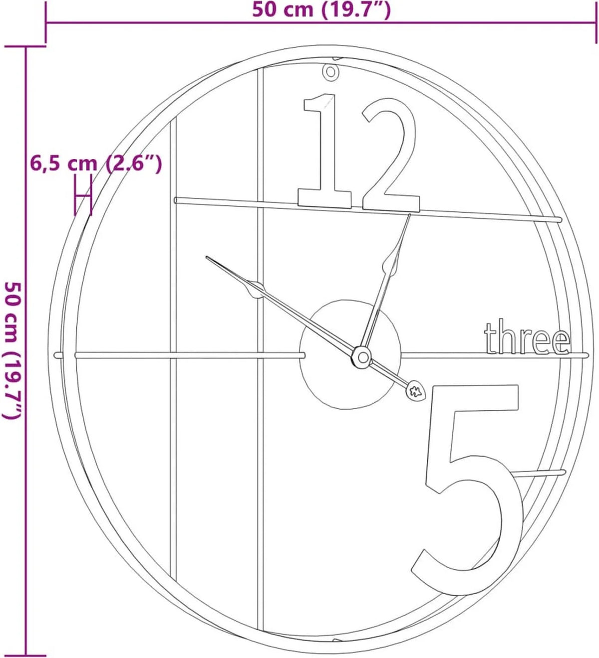 Horloge murale VidaXL Ø 50 cm - Mécanisme silencieux sans tic-tac - Cadran rustique avec motif de grain de bois - Noir fer