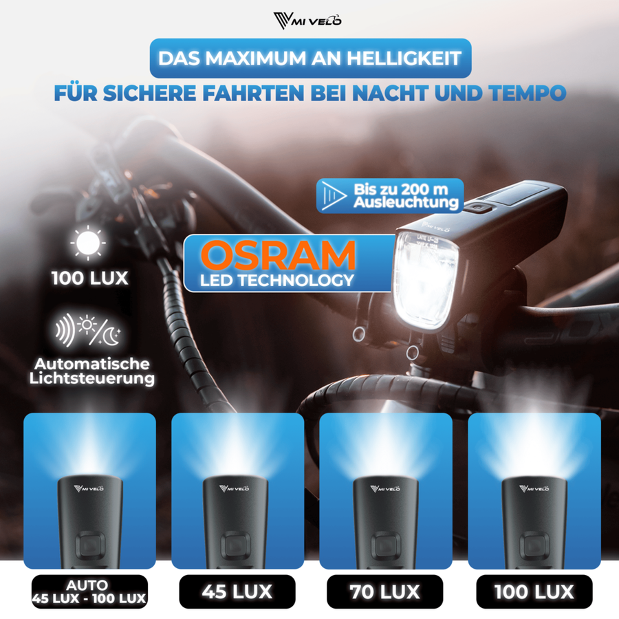 Kit d'éclairage Smart-Ultimate pour vélo - LED - 100 Lux - Feu de freinage - USB - Noir