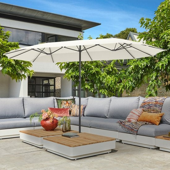 LifeGoods Parasol double - 270x460cm - jusqu'à 15 personnes - imperméable - avec housse - Crème