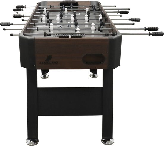 Table de baby-foot Cougar Striker – Marron foncé/Noir – Table de baby-foot haut de gamme avec pieds réglables, système de retour de balle et compteurs de points – Pour 2 à 4 joueurs