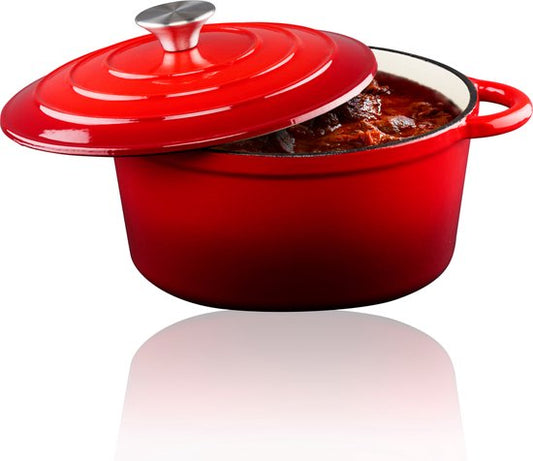 alpina Casserole en fonte avec couvercle - Plaque de cuisson ⌀ 24 cm - Toutes sources de chaleur - Rouge