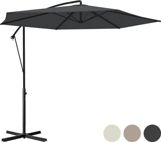 LifeGoods Parasol flottant - jusqu'à 8 personnes - Ø300cm - imperméable - avec housse et base en croix - jardin ou plage - Gris foncé