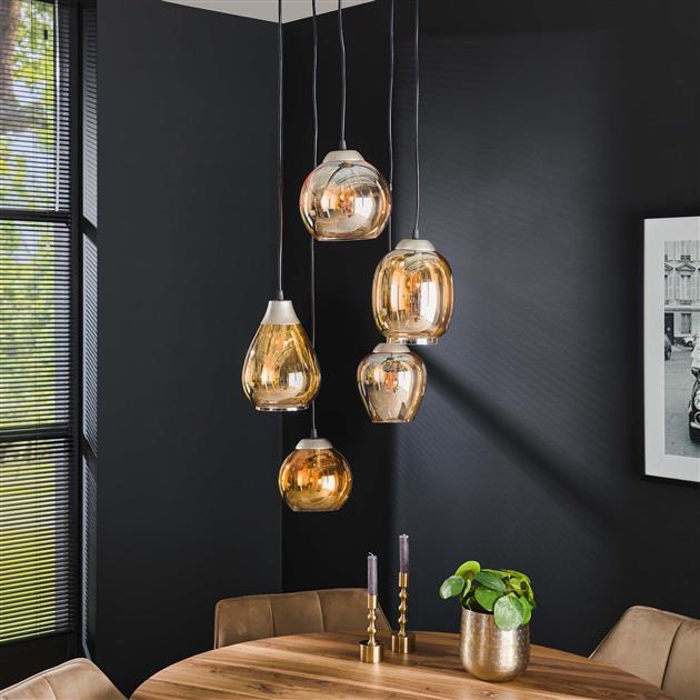 Bemade Furniture Lampe suspendue 5L stepped mix / Verre ambré