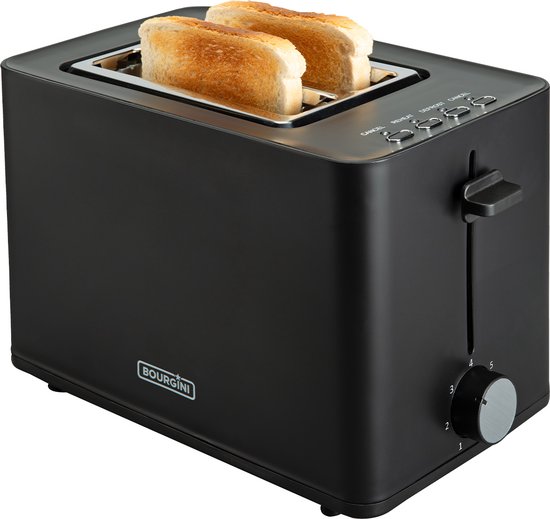 Bourgini Toasti Toaster - Grille-pain avec pinces Toasti - Noir- Fente extra-large convenant à 2 sandwichs grillés - Réglage du brunissement et fonction de décongélation