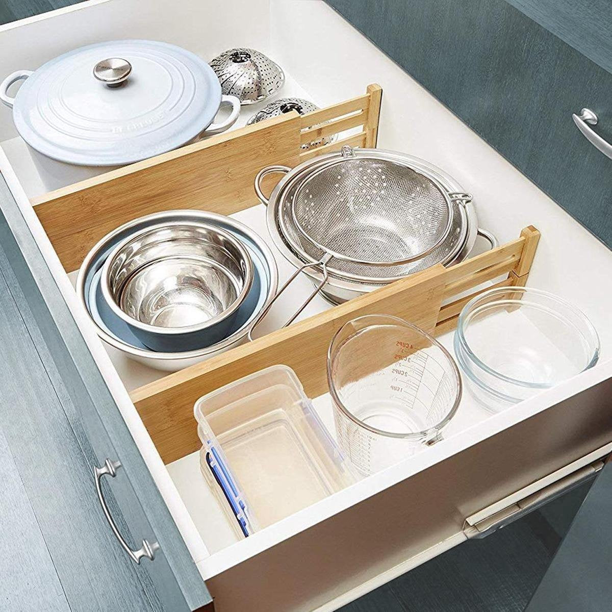 KitchenBrothers Séparateur de tiroirs - Organisateur de tiroirs - coulissant - réglable - 4 pièces - Bambou