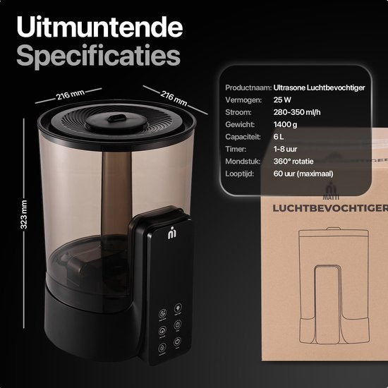 MATTI® - Humidificateur - Humidificateurs 6L - Humidificateur - Cool & Warm Mist - Ultrasonique