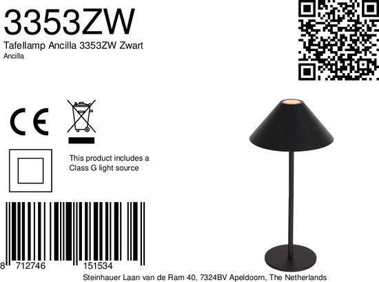 Steinhauer lampe à poser Ancilla - noir - métal - 15 cm - module LED intégré - 3353ZW