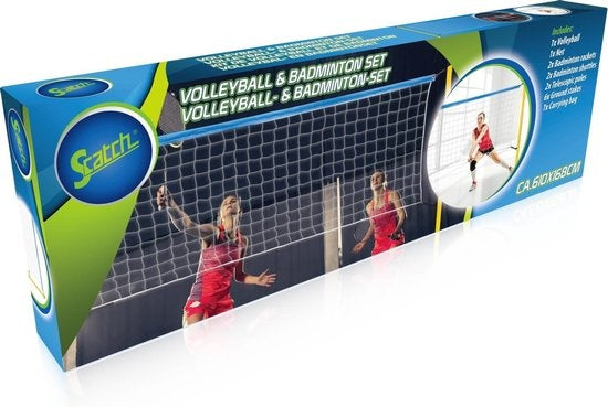 Set de volley-ball et de badminton Scatch - avec filet, raquettes, volants et ballon - sac de transport - 310 x 168 cm
