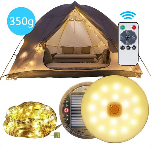 Tech Essentials String Solar Camping Light - 100LEDs - 10M - Warm-White Light - Tent Light - USB Rechargeable - With Remote Control - Retractable - Camping Light - Solar Pendant Light - Emergency