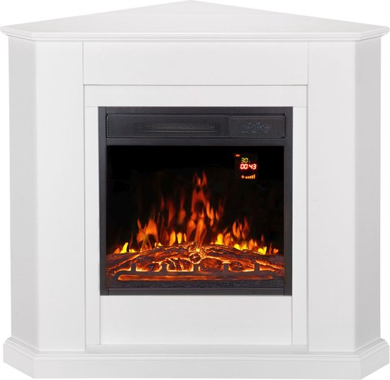 Chauffage électrique - Forme d'angle - 2000 watts - Blanc - Effet de feu