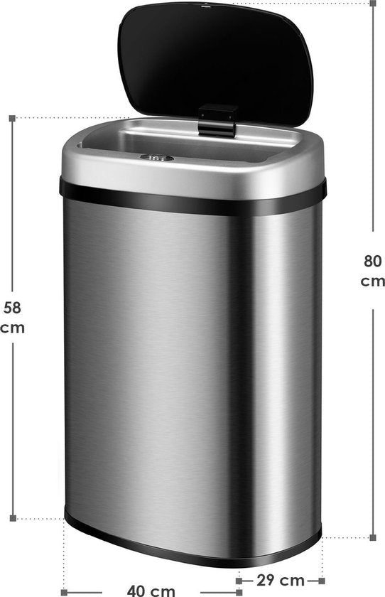 Poubelle automatique / Poubelle à déchets / Poubelle à détecteur - 50 litres - Argenté - Rectangle
