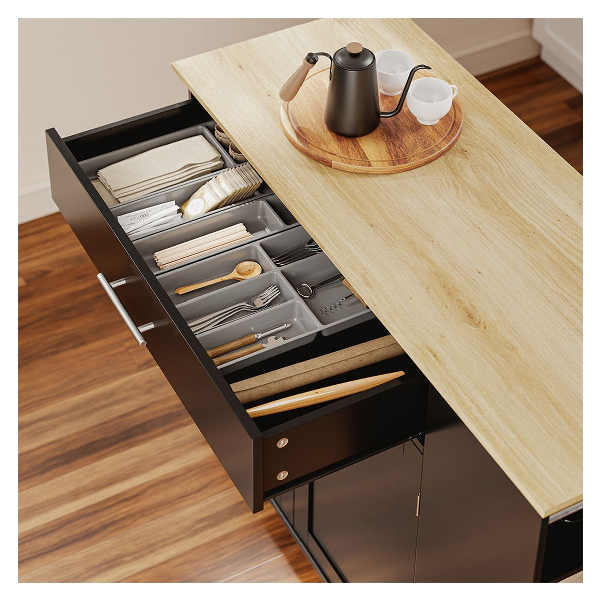 Chariot de cuisine SoBuy 99 x 40 x 84,3 cm - Noir - 2 portes - 1 tiroir - 4 roulettes