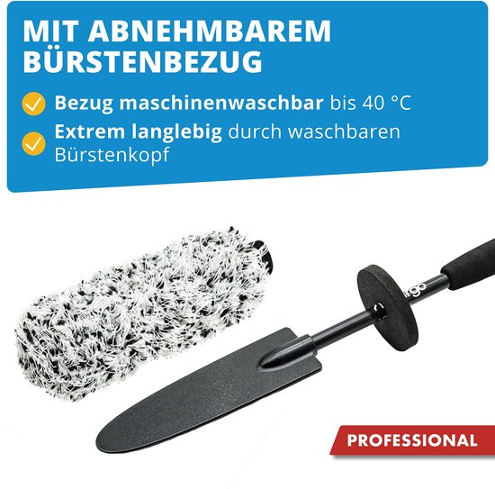 Brosse pour jantes en microfibre, à poils ultra-fins et amovibles, pour un nettoyage en douceur jusqu’au fond du creux de la jante, idéale pour les jantes haut de gamme, brosse pour roues