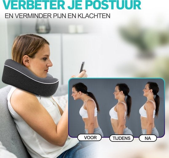 MiRi Neck Pillow -【Luxe】Travel Pillow - Soutien de la nuque - Mousse à mémoire de forme - Noir - Ergonomique - Avion/Voiture/Bureau à domicile