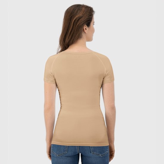 Anti Sweat Shirt - Fibershirts® - Coussinets d'aisselles cousus - Maillot de corps - beige - Col rond - Femme - Taille XL