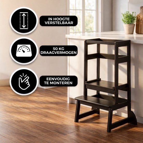 Oemmie Learning Tower - Tour d'apprentissage - Tour d'apprentissage Montessori - Tour d'apprentissage Kitchen Aid - Tour d'apprentissage - Step up - Marchepied pour enfants - Noir