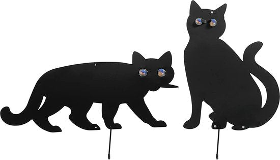 Lot de 2 épouvantails pour chats Maximex, éloignent les intrus du jardin, en métal laqué noir, avec des boules scintillantes, dimensions (l x h) : 37 x 24 cm