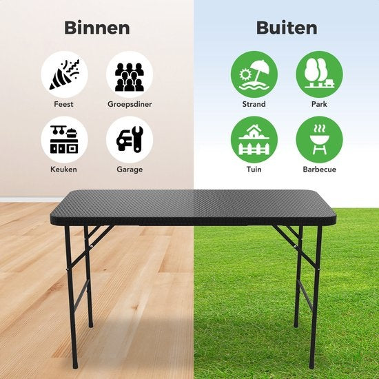 LifeGoods Table pliante - 120 cm - Table de camping - 4 personnes - Table pliante - Noir